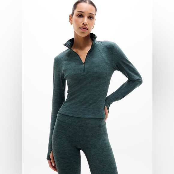 Athleta Tops - NWT Athleta Wens SoftLuxe Half Zip Pine Heather Athletic Top SO soft!